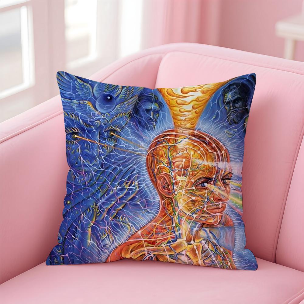 A-Alex GreyS Trippy Psychedelic Cushion Cover Comfortable Reversible Pillow Cover Ideal for Car Sofa Bedroom & Beyond