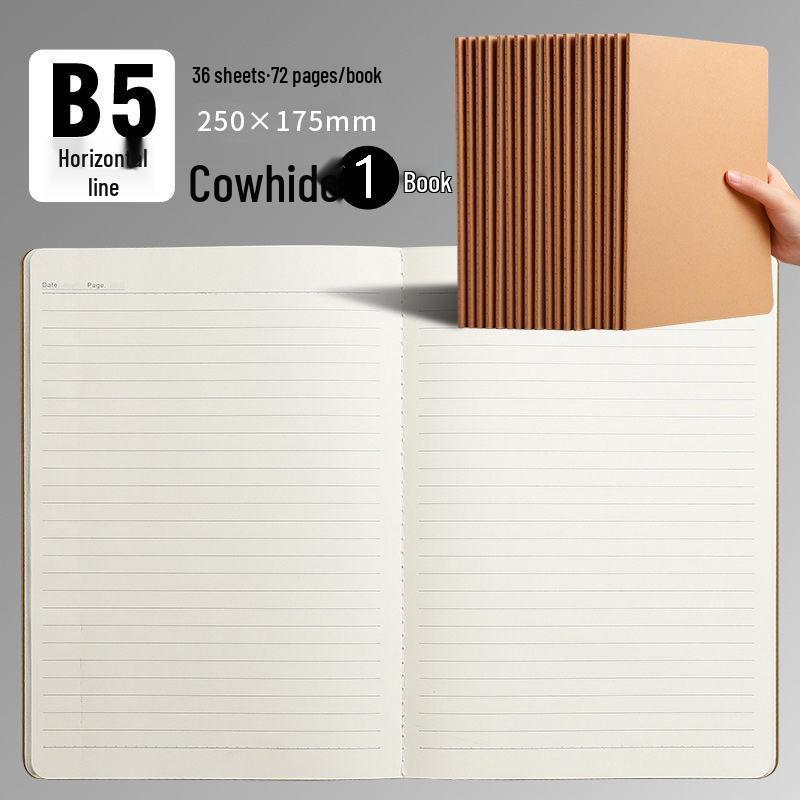 B5 Student Notebook: White, Kraft Paper, Stitched Binding, Blank, Lined, Grid Options