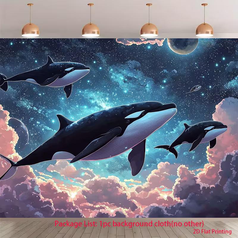 

2D Whales Swimming in Space Galaxy Backdrop Cloth for Space Theme Party 47.2x31.5inch/120*80cm