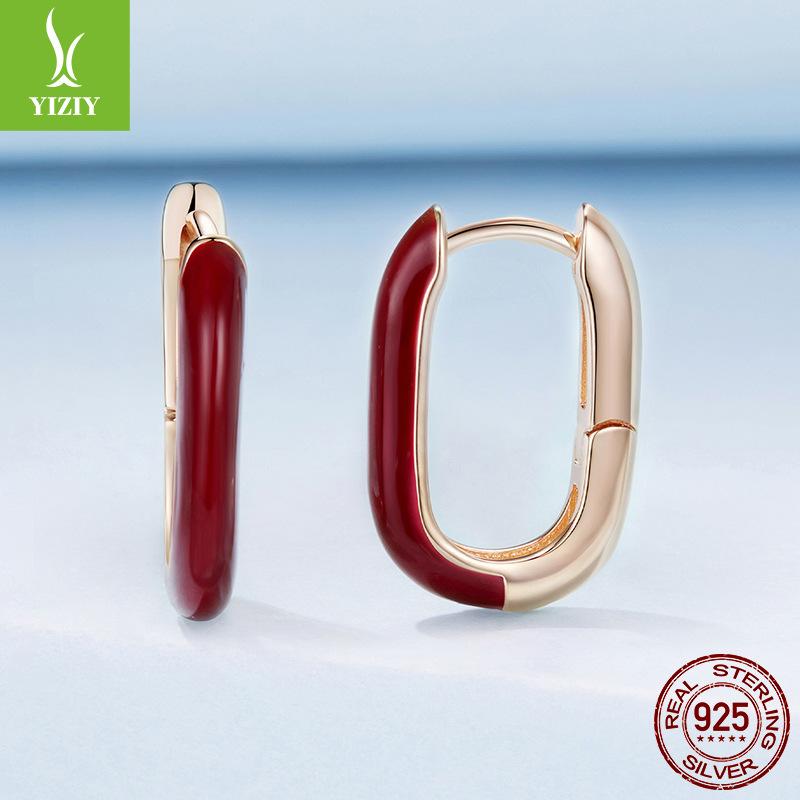 

Геометрические серьги-клипсы Angela Red для женщин, романтическая элегантность, серебро 925 пробы с покрытием из розового золота