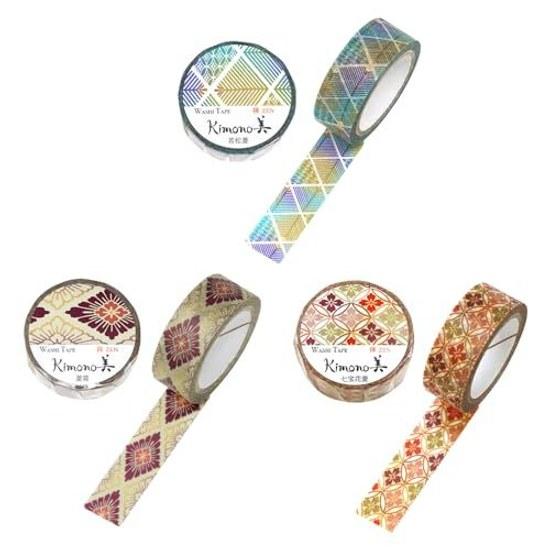 Masking tape kimono beauty 28 (Wakamatsu diamonddiamond chrysanthemumseven treasures flower diamond each 1) Made Japan approximately 15mm width set 3