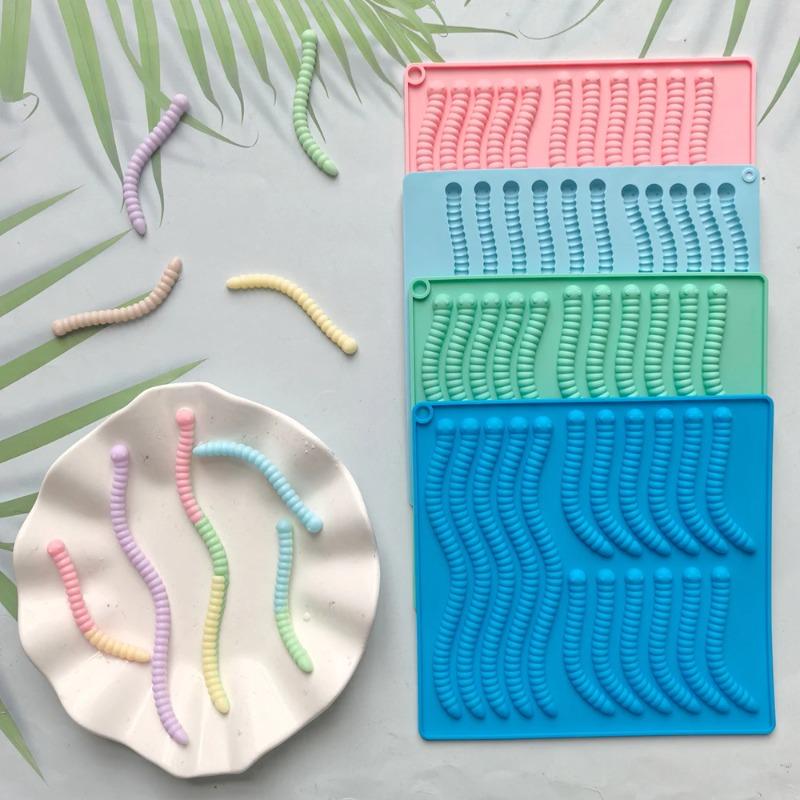 Silicone Gummy Worm Mold Non-Stick Design for Easy Release DIY Chocolate Candy Maker Ice Grid Tray for Baking Pudding Biscuits