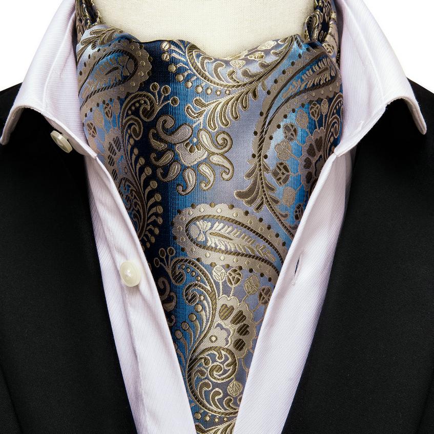 Hi-Tie Men Business Cravat Silk Ascot Scarves Paisley Tie Set for Men handkerchief Cufflinks Set