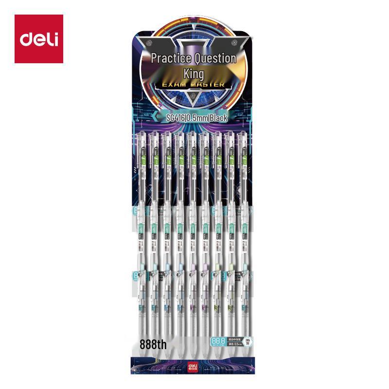 Deli SG160-T1 Black Click Gel Pen Display Stand Set - 108 pcs, Ideal for Student Practice and Smooth Writing 0.5mm