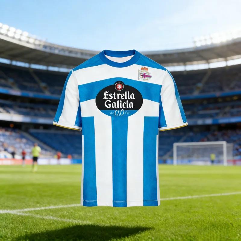 Deportivo La Coruna Kit Estrella Galicia Print Football T-Shirt, Quick Dry Breathable Spanish Soccer Casual Fan Tee