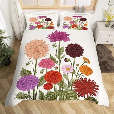 Chrysanthemum Duvet Cover Gold Butterfly Bedding Set King Twin Microfiber Blossom Flower Comforter Cover Botanical Quilt Cover