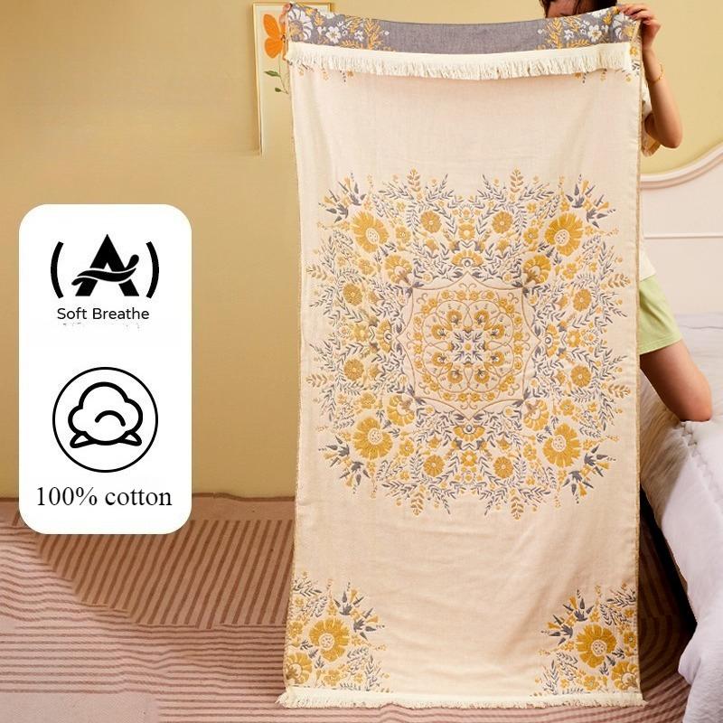 80 X 160cm Printing Pure Bath Towel, 100% Cotton Four Layer Gauze Breathable Towel ,Soft Absorbent Large Bath Towel for Home, 1pc