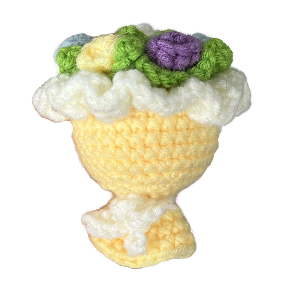 8pcs Rose Handheld Flower Yarn Hook Weaving Pendant Small Rose Mini Creative Plush Keychain Bag Pendant Accessories Plush Toy
