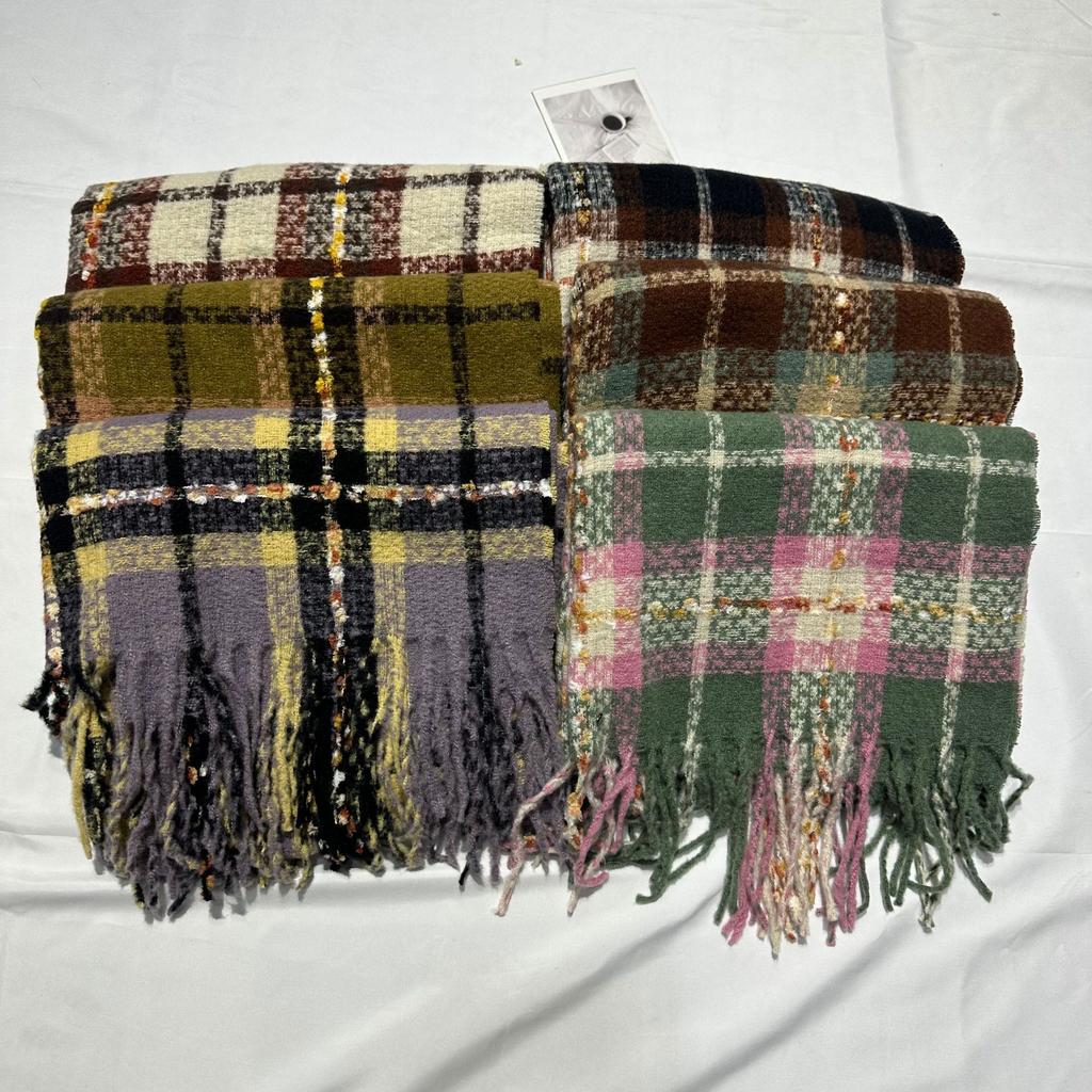 Autumn and Winter New Milk Huhu Imitation Cashmere Scarf Women's Plaid Simple Cute Tassel Warm Scarf Men's Shawl