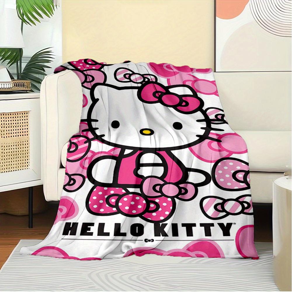 For Kitty, Bow, PinkAnime-Themed Flannel Blanket, Glam Style, Digital Print, All-Season Comfort, Tear-Resistant, Knitted Craftsmanship, Poly