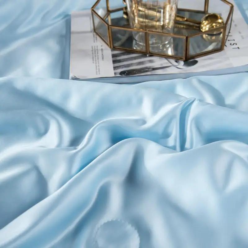 Couette d'été fraîche en soie lavée avec climatisation, couette d'été de couleur unie pour une personne et deux personnes
