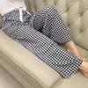 Sweet Plaid Pajama Pants High Waist Wide Leg Home Trousers Soft Casual Pants Women Spring Autumn