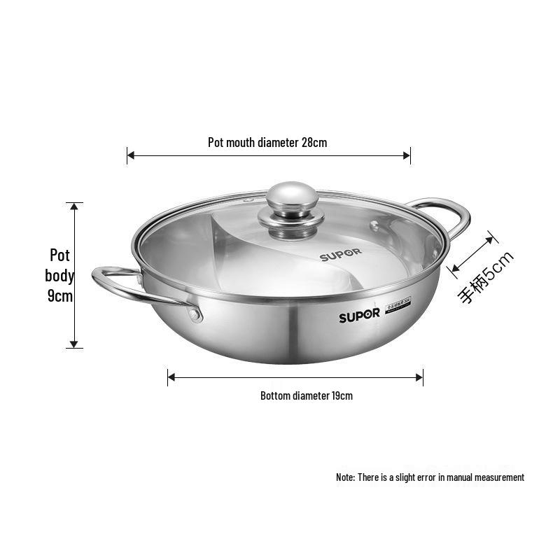 Supor 304 Stainless Steel Composite Bottom Household Hot Pot - Dual Compartment Design 304 Stainless Steel