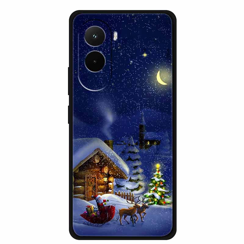Christmas Phone Case For Poco M7 4G Case Christmas Tree Black Silicone Bumper For Xiaomi Poco M7 4G Cover PocoM7 Cartoon Coque