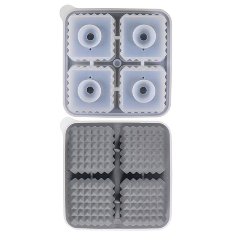 Ice Cube Tray for Freezers 4 Grid Silicone Molds Square Round Ice Makered for Whiskeys Cocktails Bar Tool Easy To Release