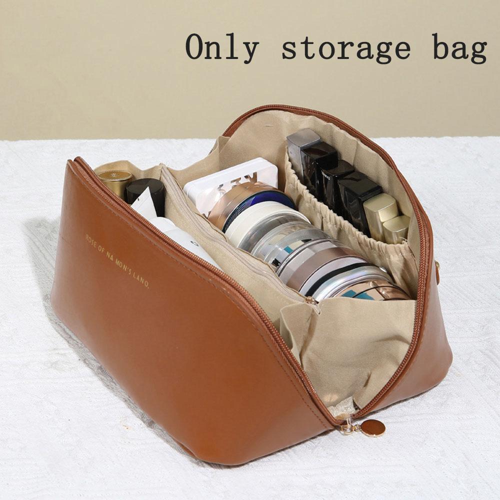 Large Capacity Travel Cosmetic Bag, Waterproof Cosmetic Storage Bag, with Partition, Handle, Flat Opening, Suitable for Travel