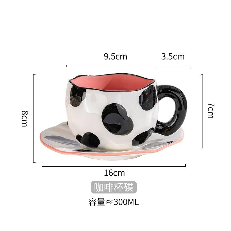 300ML Korean Style Hand Pinched Irregular Ceramic mug Hand-painted Flower Heart Coffee Cup Breakfast Milk Afternoon tea cup Gift