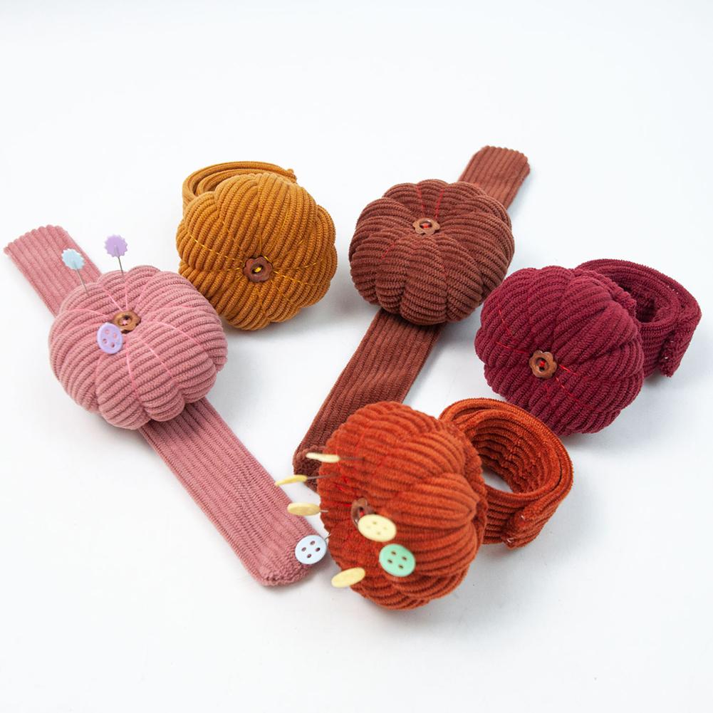 Pumpkins Wrist Pin Cushion Set With Snap-Pop Rings Needle Storage Pin Holder DIY Handcraft Sewing Accessories Kit For Needlework