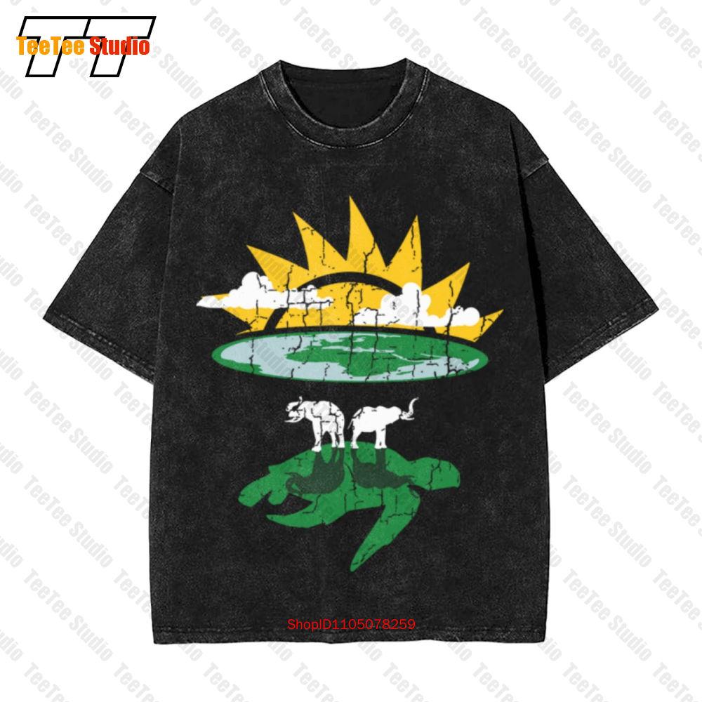 Flat Earth Society Turtle Elephants Vintage Oversized TShirt OISW S