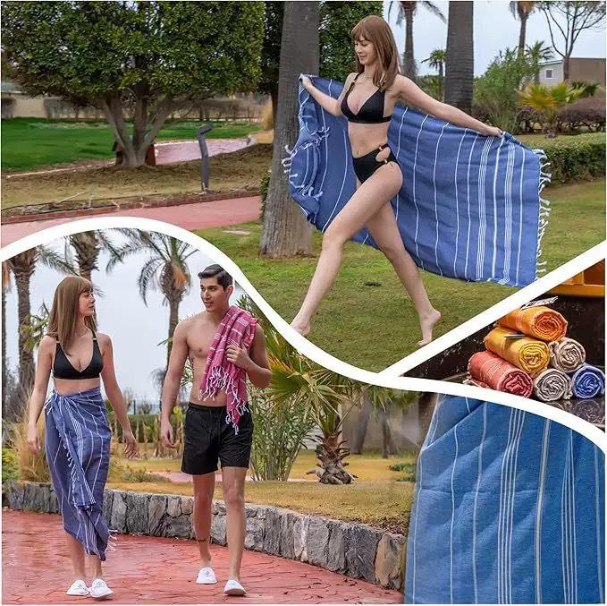 Customizable Quick-Dry Turkish Striped Tassel Beach Shawl and Bath Towel