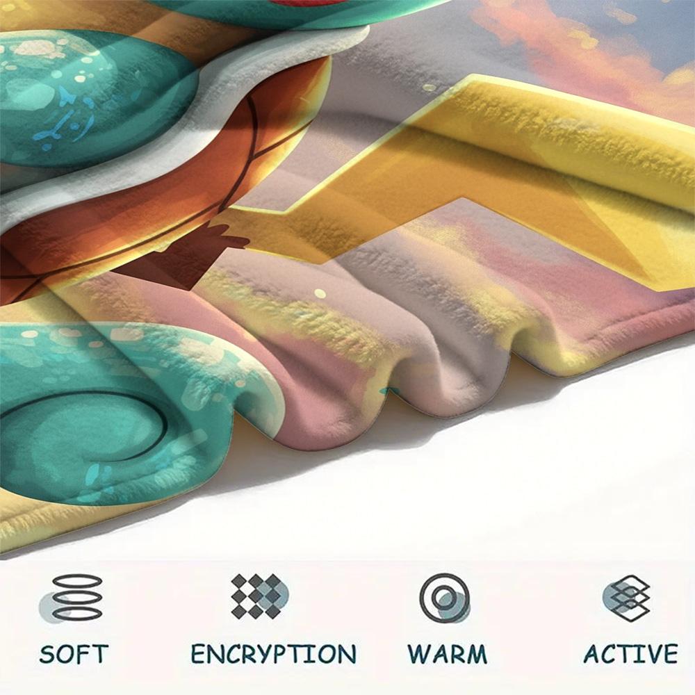 Süße Squirtle-Print Flanelldecke, Hohe Qualität, Bequem für alle Jahreszeiten, Heimdekoration, Wärme und Komfort