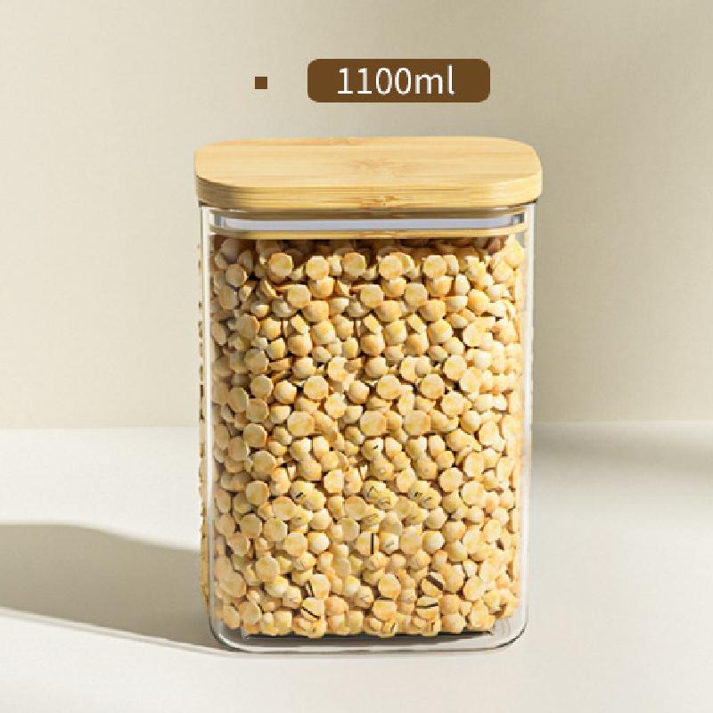 

1100 мл квадратная герметичная пластиковая банка для еды бамбуковая крышка кухонная банка для хлопьев коробка для хранения прозрачная банка для хранения чая кухонные принадлежности