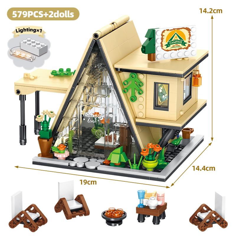 City Street View Building Blocks Set DIY Brick Flower Coffee Shop MOC Camping Tent Model Architecture Figures Toys for Kids Gift