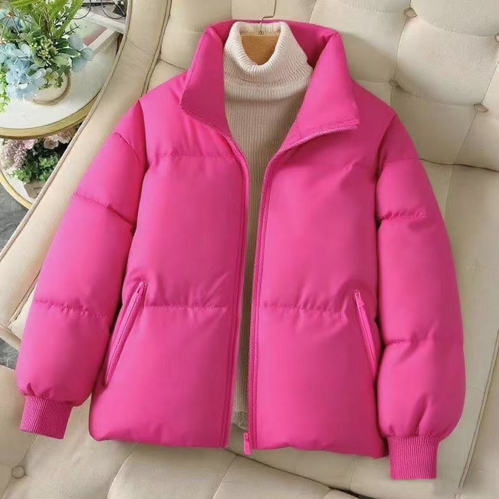 2025 Nou Toamnă și Iarnă Culoare Solidă Puf Scurt cu Glugă Largă Jachetă Pâine Îngroșată Caldă Jachetă Bumbac Puf