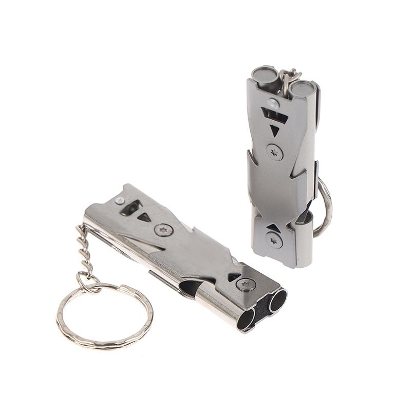 1Pc High Decibel Stainless Whistle Double Tube Lifesaving Portable Emergency Keychain Whistle For Outdoor Hiking Camping