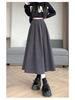 Plus Size Women's Corduroy Pleated A-Line Midi Skirt - Autumn/Winter