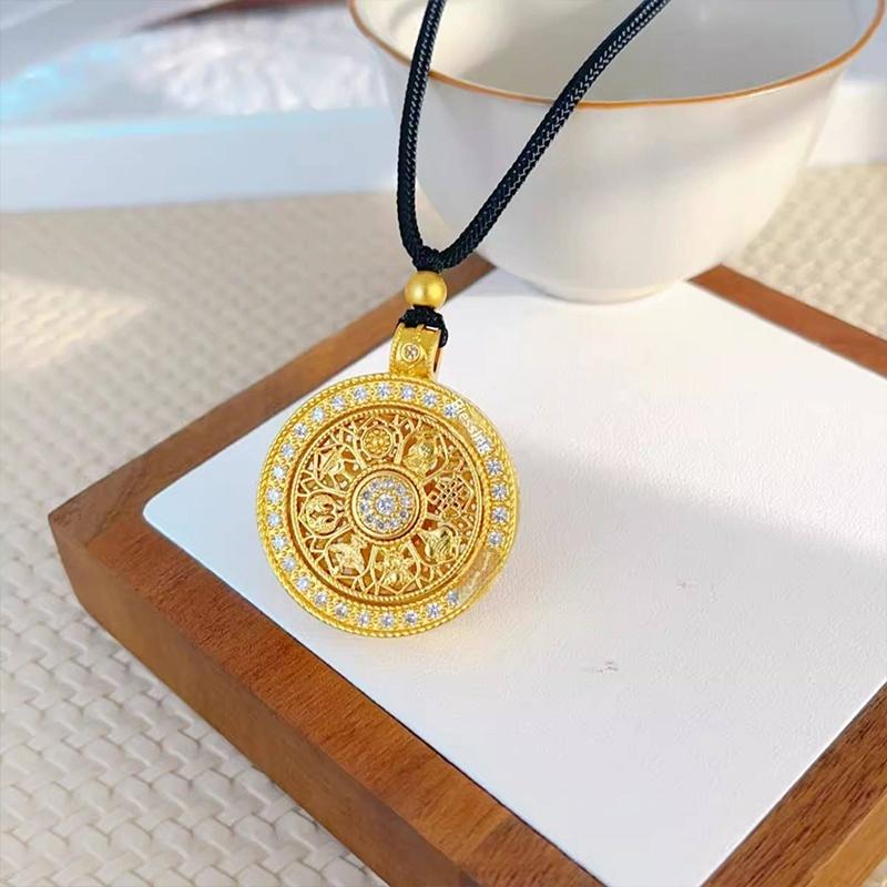 Vintage Ruyi Rotatable Pendant Good Fortune Necklace Women Fashion Versatile Round Pendant Necklace Jewelry Gifts
