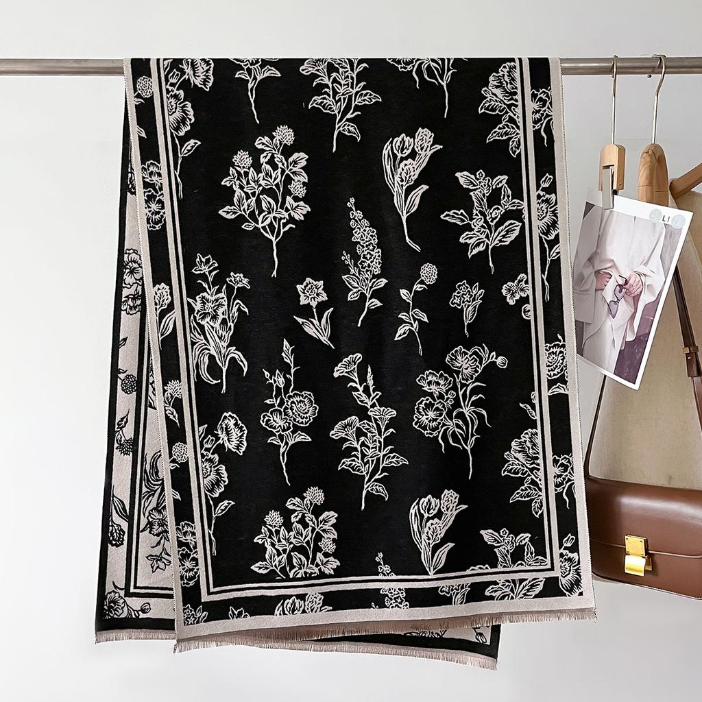 Warm Cashmere Soft Flowers Scarf Women Shawl  Wraps Luxury Thick Blanket Winter Bufanda Pashmina Travel Stoles