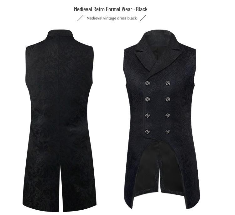 Vesta retro cu șliț dublu și brocart pentru bărbați - Vestă Victorian Gothic pentru Costum de Scenă Medieval