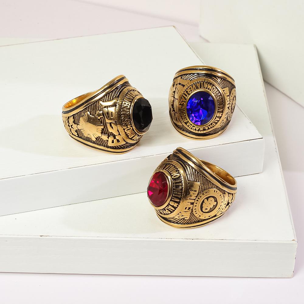 Filipíny Zlato Rubín Pánský Armádní Prsten z Nerezové Titanové Oceli