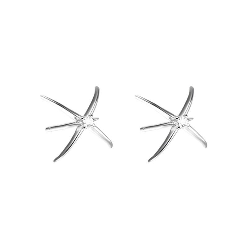 Zircon Inlaid Four Pointed Star Punk Neutral Creative Stud Earrings