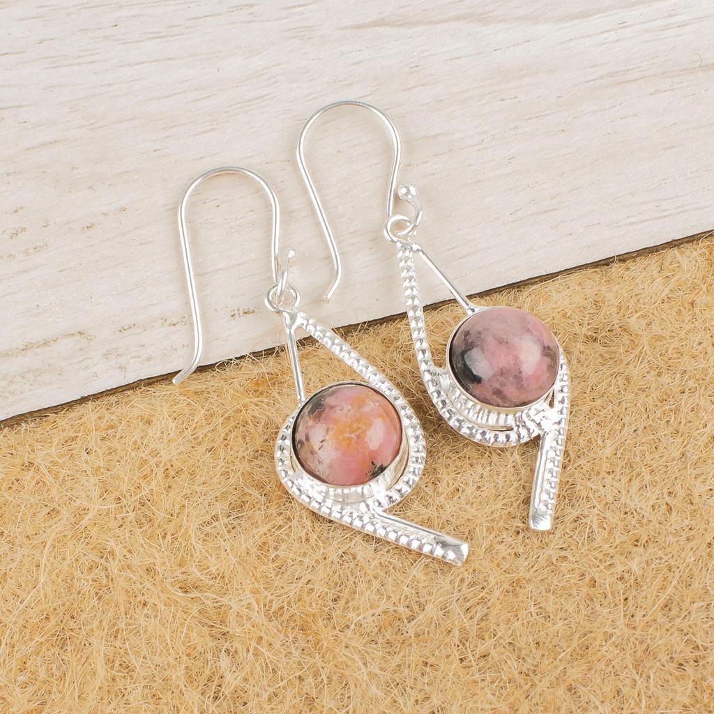 Šperky z černého rodonitu, Náušnice ze sterlingového stříbra 925, Ručně vyráběné stříbrné náušnice s rodonitem jako svatební dar