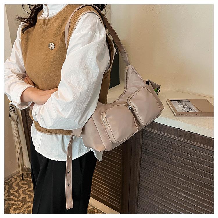 Korean Retro Shoulder Bags for Women Outdoor Travel Ladies Multi-Pocket Crossbody Bag Simple Solid Color Girl Hobos Tote Handbag