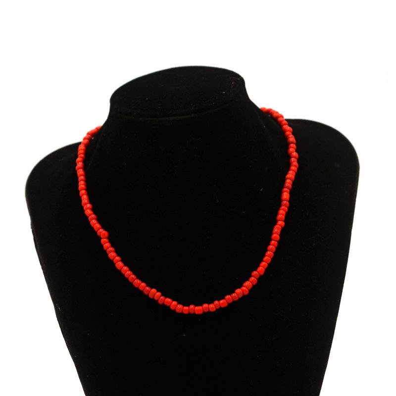 2022 European & American Rainbow Rice Bead Pendant Necklace: Summer Handmade Pure Color with Short Snake Bone Design