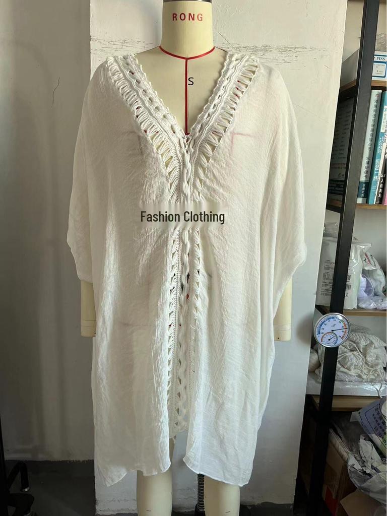 Ručně háčkované plážové přehozy: Průsvitný, Středně dlouhý, Ochrana před sluncem