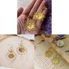 Bohemian Gold Sun Earrings With Gemstone Design For Women Summer