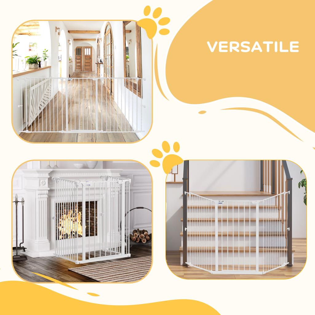 3-Panel Medium Dog Gate with Double Locking System, 206x90cm, White