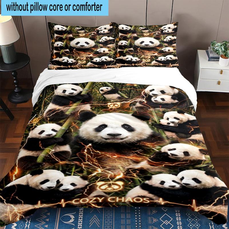 Colorful Panda Love 3pcs Bedding,Including 1pc Duvet Cover And 2pcs Pillowcases Perfect for Christmas,Ideal for Bedroom, Dormitory
