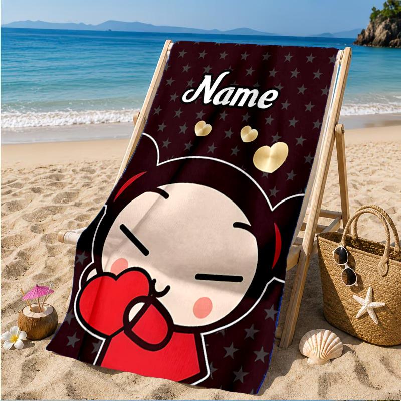 Custom Name Heartfelt Pucca Moment Beach Towel Microfiber Beach Towel, Lightweight and Quick-Dry, for Summer Travel, Swimming Pool Gift