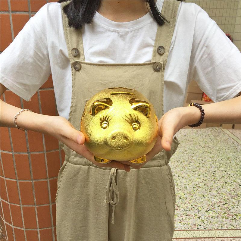 Creative Wealth piggy bank Coin storage jar Ceramic Craft Golden Pig Ornament Children's room decor figurine everything is fine