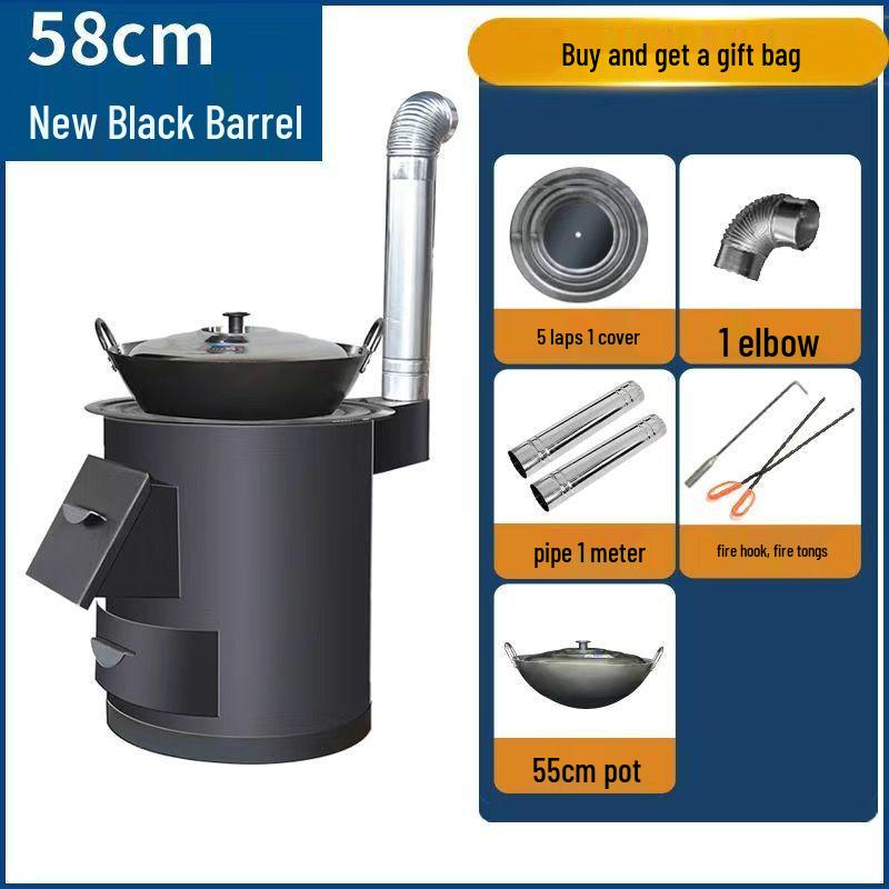 Tragbarer rauchloser Holzofen für den ländlichen Gebrauch: Energieeinsparender, Großer Gusseisentopf für den Haus- & Hofgebrauch