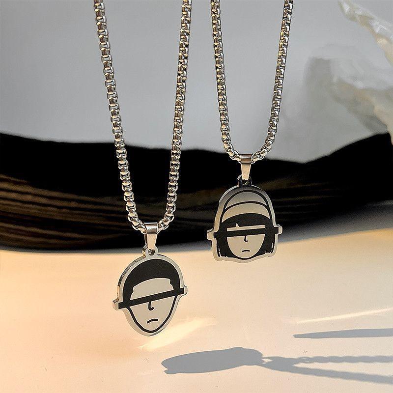 2PCS Stainless Steel Silver Color Ghost Cat Pendant Couple Necklace For Women Men Fashion Best Friend Clavicle Chain Necklaces