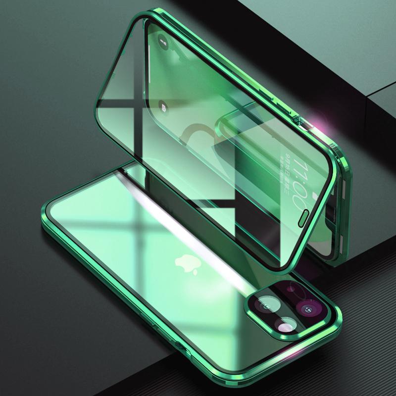 360° magnetické adsorpční kovové pouzdro pro iPhone 16 15 14 Plus 13 12 11 Pro Max Ochrana objektivu fotoaparátu Oboustranný skleněný kryt telefonu