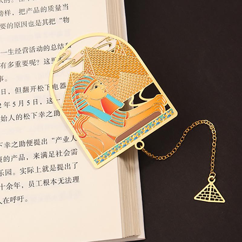 Tassel Pendant Metal Bookmark Egyptian Painting Bookmark Stationery Gifts Retro Book Clip Pagination Mark Reaing Book Tool
