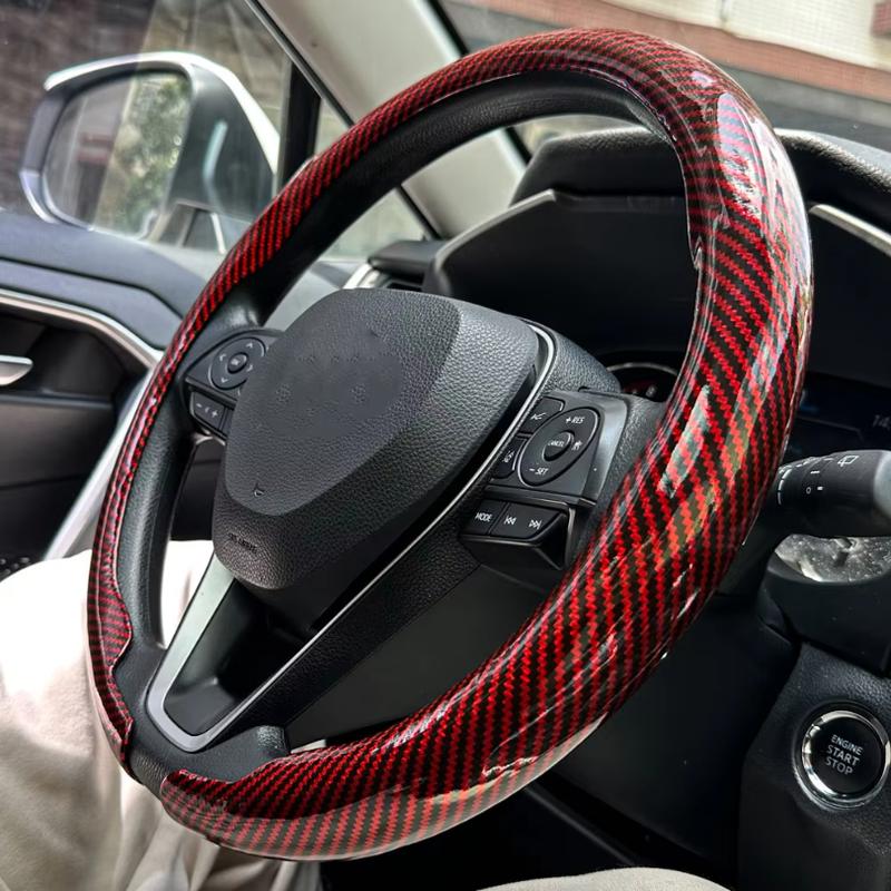 New Universal Non-slip Luster Luxury Carbon Fiber Breathable Round Car Steering Wheel Cover Protector Auto Accessories