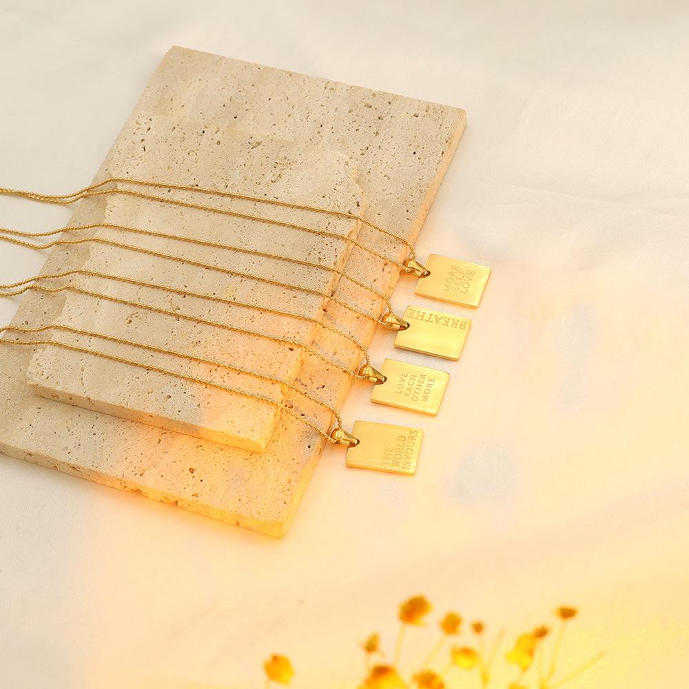 Fashion 18K Titanium Steel Collarbone Chain Women'S High Sense Diy Glossy Letter Square Brand Pendant Necklace